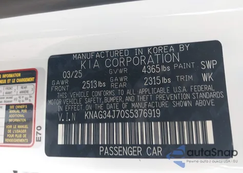 2025 Kia K5 Ex from USA, damaged, VIN KNAG34J70S5376919